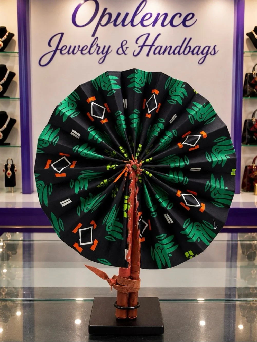 Black & Green Decorative Hand Fan -